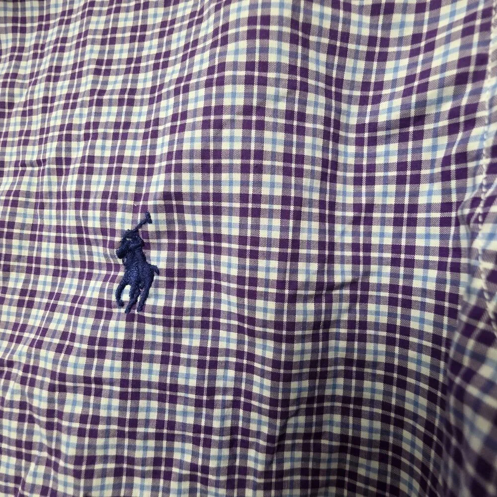 Polo Ralph Lauren Shirt Medium Blue Purple Checked Long Sleeve Button Down